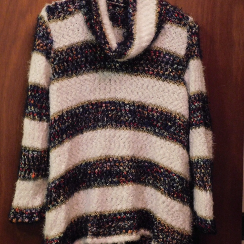Cowl Neck Fluffy Multi-Color Sweater